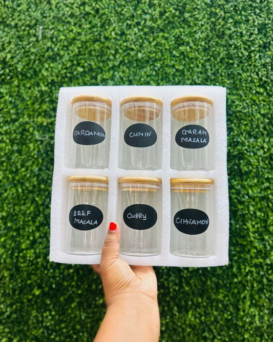 6 - pack Round Glass Jars with Bamboo lid And Spoon | - Elegant Households KE