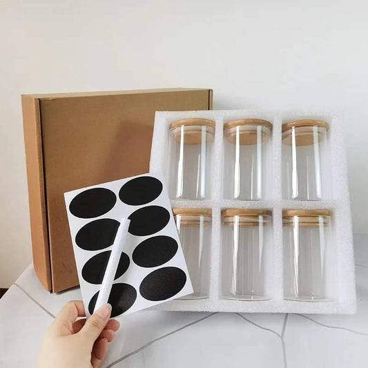 6 - pack Round Glass Jars with Bamboo lid And Spoon | - Elegant Households KE