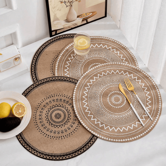6 - Piece Boho Style Jute Table Placemats | - Elegant Households KE