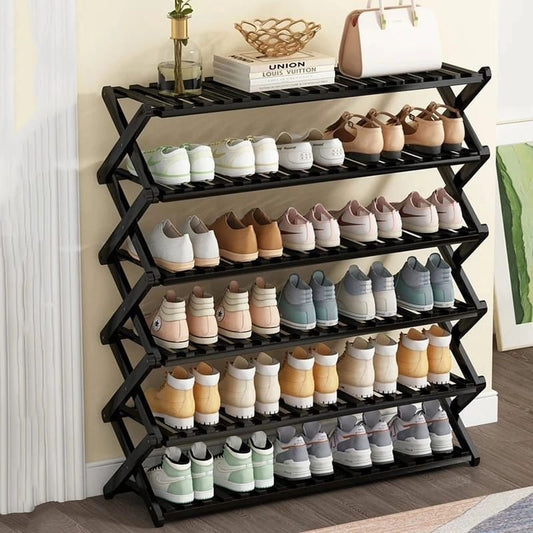 6 - Tier Black Bamboo Shoe Rack Stand | - Elegant Households KE