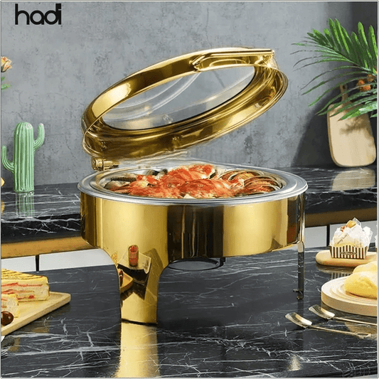6l Hydraulic Golden Round Elegant Chaffing Dish | - Elegant Households KE
