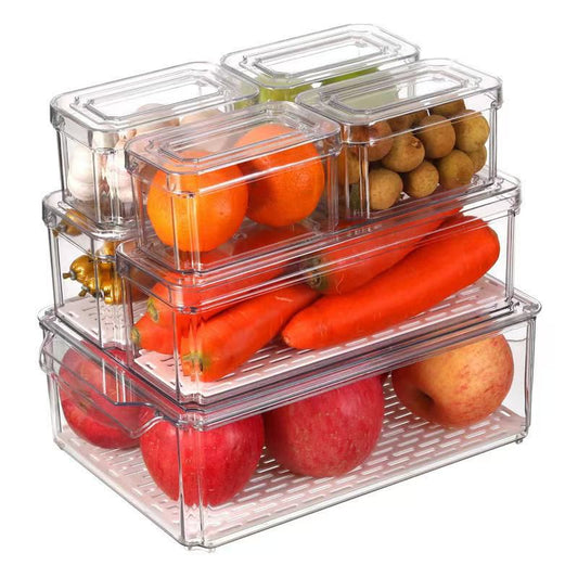 7 pcs BPA - Free Stackable acrylic Fridge Organizer Bins with Lids | - Elegant Households KE