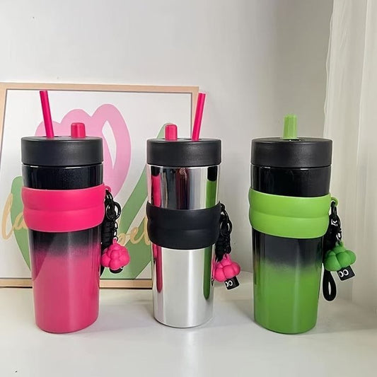 710Ml Stainless Steel Coffee Mug with straw. | - Elegant Households KE