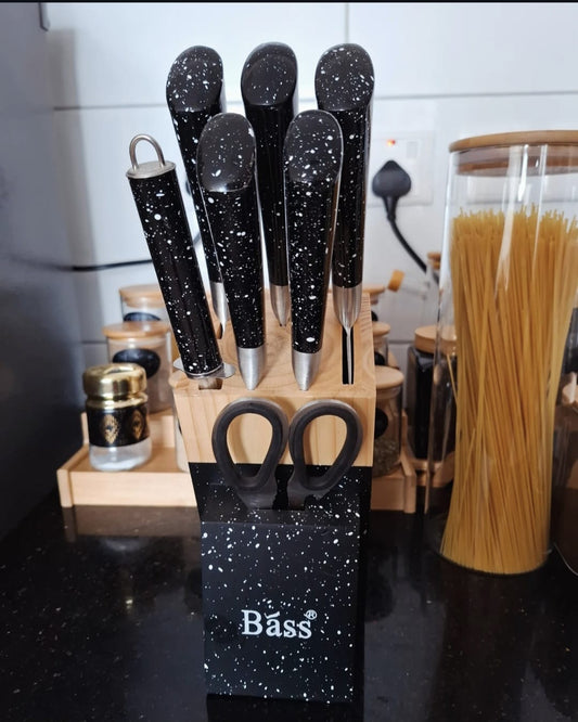 8pcs High Quality Bass Knives With A Bamboo Wooden Stand | - Elegant Households KE