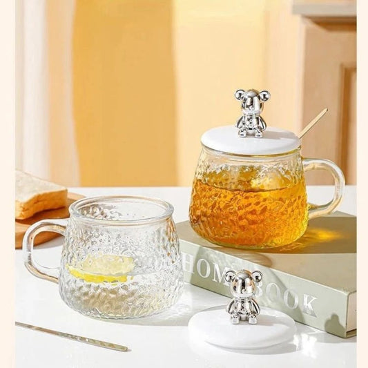 Elegant Glass Cup with Lid and Spoon
