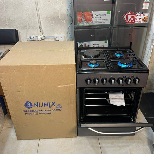 NUNIX COOKER, 3 Gas + 1 Electric Hot Plate, Electric Oven