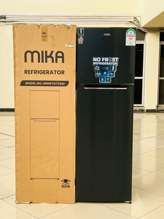 MIKA Fridge 247L 2 Door Top Mount Freezer, No Frost (Frost Free), Inox Dark Matt