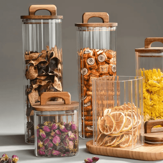 Acacia wooden sealed lid kitchen Storage Glass Jar with Bamboo lid | - Elegant Households KE