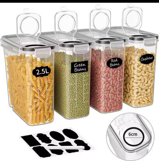 Airtight Food Storage Containers 4 - Pack | 2.5L with Labels | - Elegant Households KE