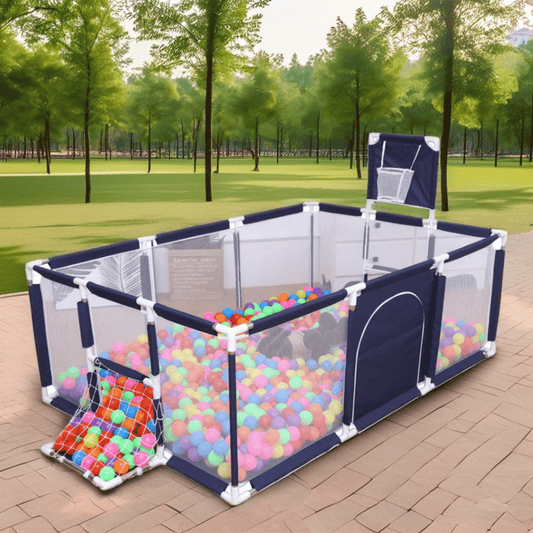 Baby Play Pen with 30 Balls – Safe Indoor & Outdoor Play Yard (Blue, Red, Grey) | - Elegant Households KE