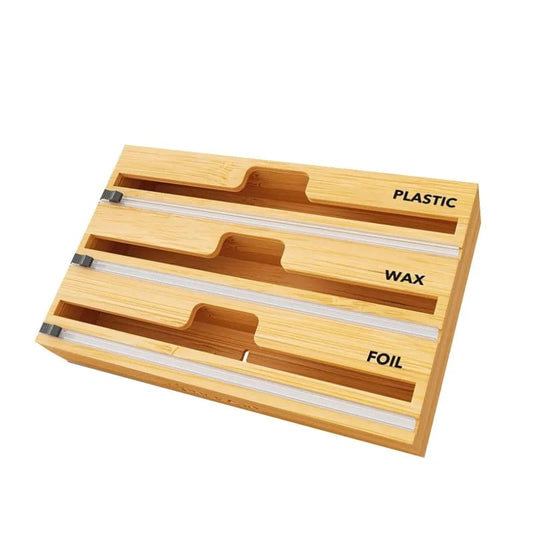 Bamboo Kitchen Foil Wrap Dispenser with Cutter | - Elegant Households KE