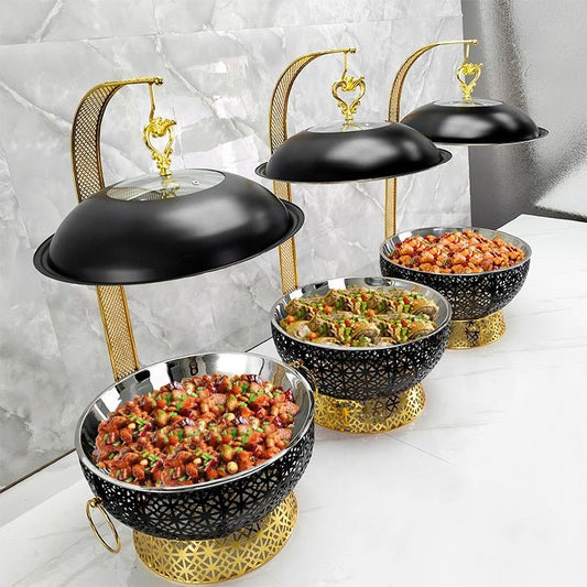Black Stainless Steel Chafing Dish with Hanging Lid – 8L Buffet Food Warmer | - Elegant Households KE