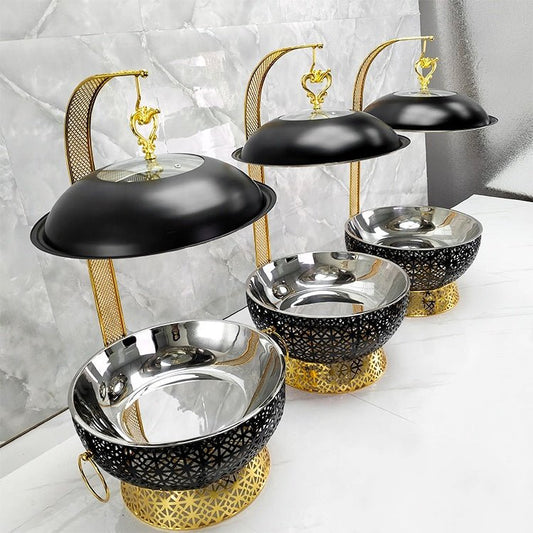 Black Stainless Steel Chafing Dish with Hanging Lid – 8L Buffet Food Warmer for Catering & Events | - Elegant Households KE