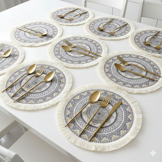 Boho Jute Round Table Placemats Set of 6 | - Elegant Households KE