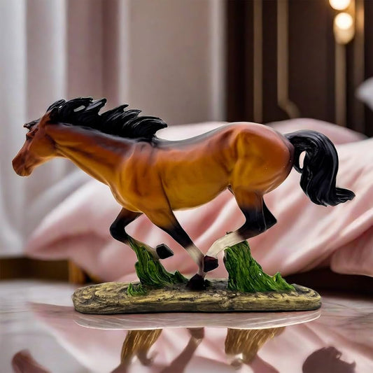 Brown Horse Statue – Running Horse Resin Figurine for Home & Office Decor | - Elegant Households KE
