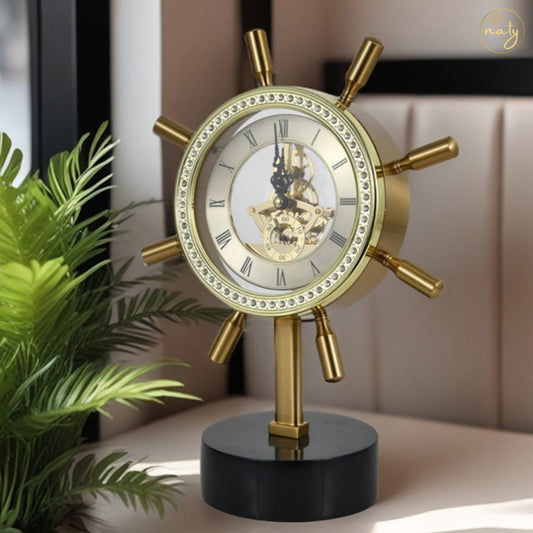Captain Steering Wheel Desktop Clock with Marble Base | - Elegant Households KE
