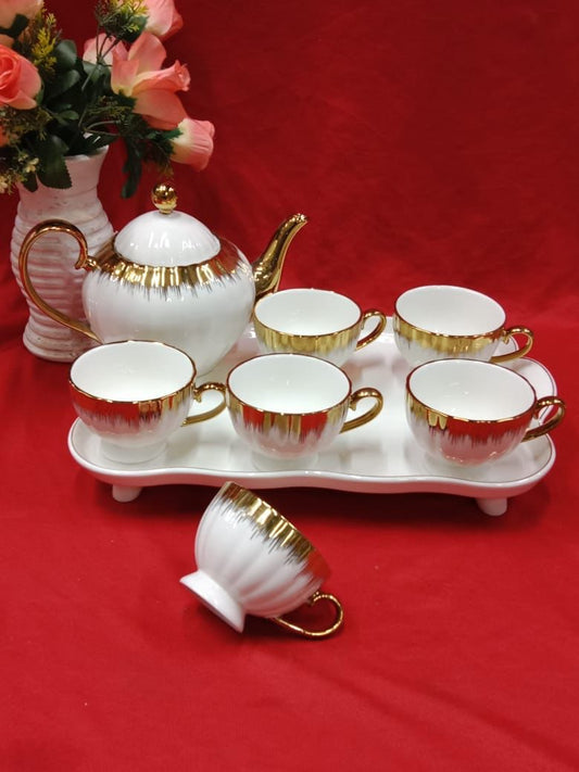 Ceramic Breakfast Set Kenya – 8pcs Tea Set with Cups, Kettle & Tray