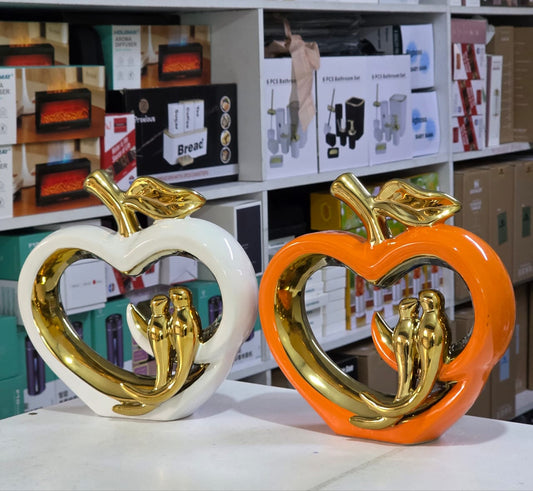 Ceramic Hollow Apple with Golden Bird | - Elegant Households KE