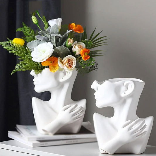 Ceramics Vase Human Head Abstract Half Body Flower vase | - Elegant Households KE
