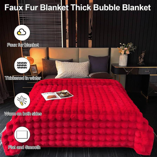Christmas Red Soft Bubble Winter Throw Blanket 180*200cm (6*6) | - Elegant Households KE