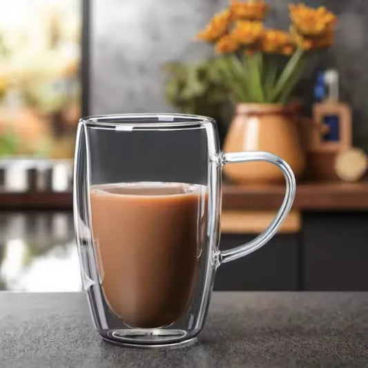 Clear Double - Walled Glass Mugs – Durable Heat Resistant Cups for Coffee, Tea, Lattes, and Cappuccinos | - Elegant Households KE