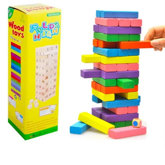 Coloured Jenga Blocks 54pcs – Wooden Stacking Game | - Elegant Households KE