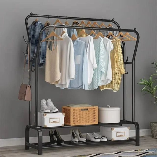 Double Clothes Rack with 2 Bottom Storage | - Elegant Households KE