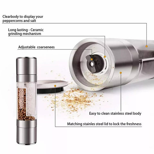 Double - layer Manual Grinding Pepper Salt Mills | - Elegant Households KE