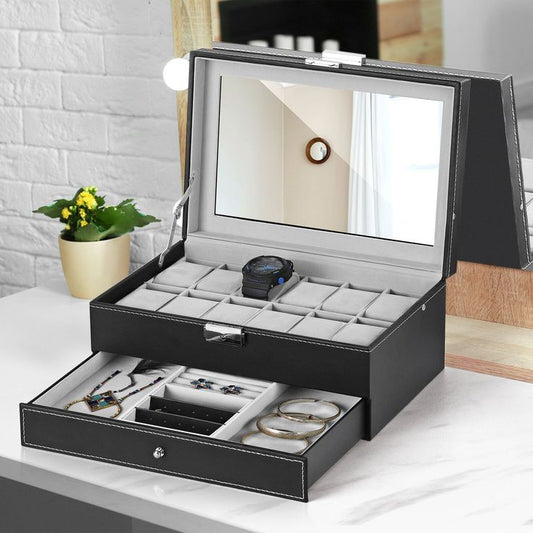 DOUBLE LAYER WATCH ORGANIZER/STORAGE BOX WITH LOWER COMPARTMENT | - Elegant Households KE