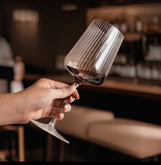 Elegant Ribbed Wine Goblets Set of 4 – 530ml Long Stem | - Elegant Households KE