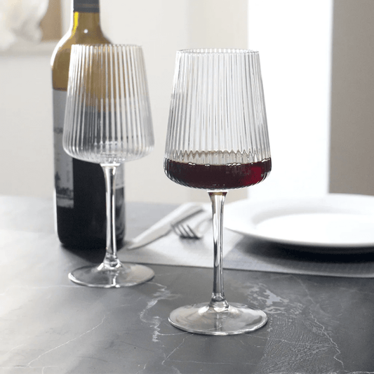 Elegant Ribbed Wine Goblets Set of 4 – 530ml Long Stem | - Elegant Households KE