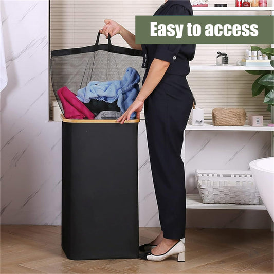 Foldable laundry basket with lid and inner cloth | - Elegant Households KE