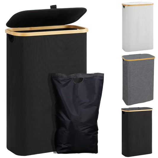 Foldable laundry basket with lid and inner cloth | - Elegant Households KE