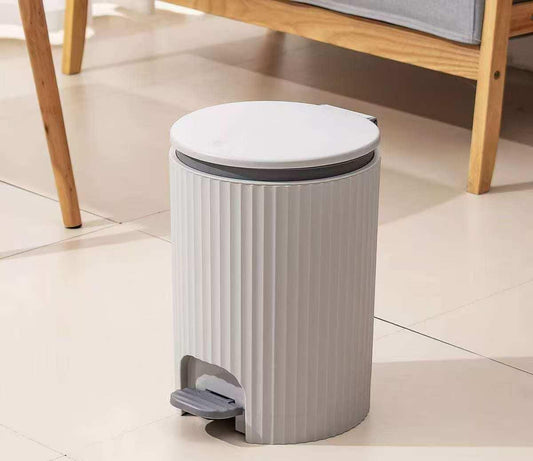 Foot Pedal Dustbin – Hard Plastic Push Trash Can in Grey or Beige | - Elegant Households KE