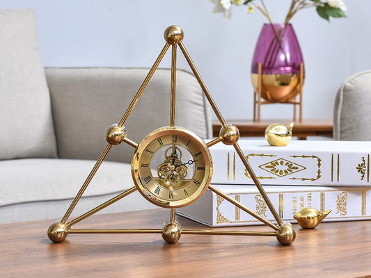 Geometric Desktop Clock – Modern Gold Triangle Table Clock with Quartz Movement | - Elegant Households KE