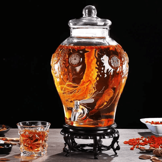 Glass Beverage Dispenser with Faucet – 5L Drink Dispenser with PVC Stand and Glass Lid for Juice, Water, Cocktails & Parties | - Elegant Households KE