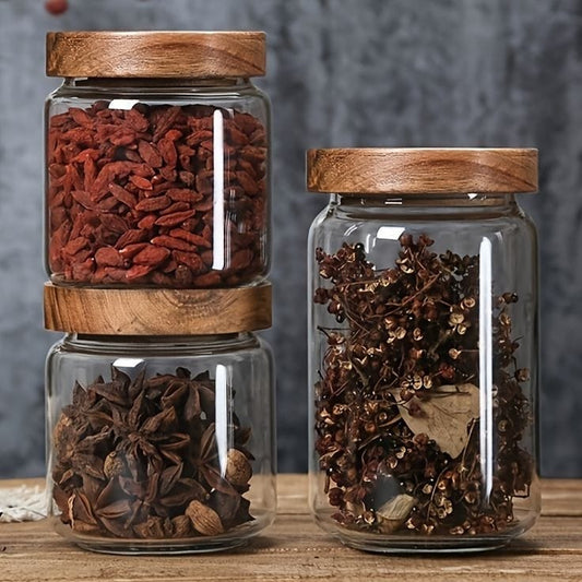 Glass container with a bamboo lid | - Elegant Households KE