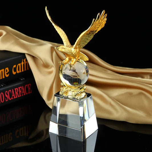 Gold Eagle Trophy with Crystal Base – Luxury Award - Style Decor | - Elegant Households KE