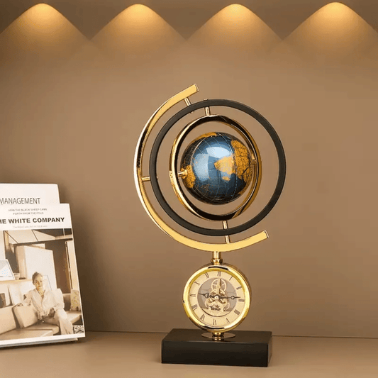 Gold Globe Clock with Marble Base – Luxury Desktop World Time Ornament | - Elegant Households KE