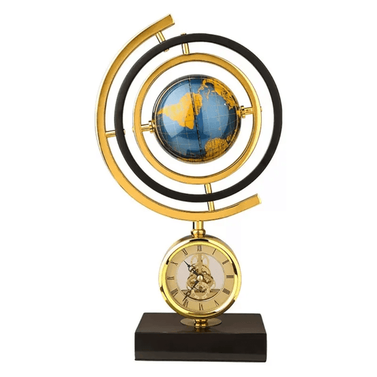 Gold Globe Clock with Marble Base – Luxury Desktop World Time Ornament | - Elegant Households KE
