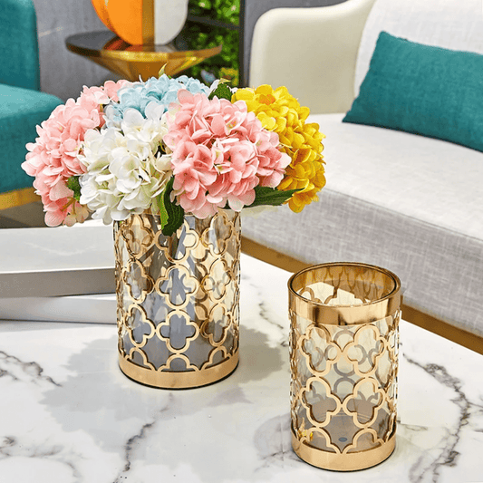 Golden Decorative Flower Vase – Luxury Metal Centerpiece | - Elegant Households KE