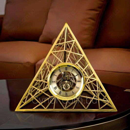 Golden Pyramid Desktop Clock – Luxury Metallic Geometric Table Clock for Home & Office | - Elegant Households KE