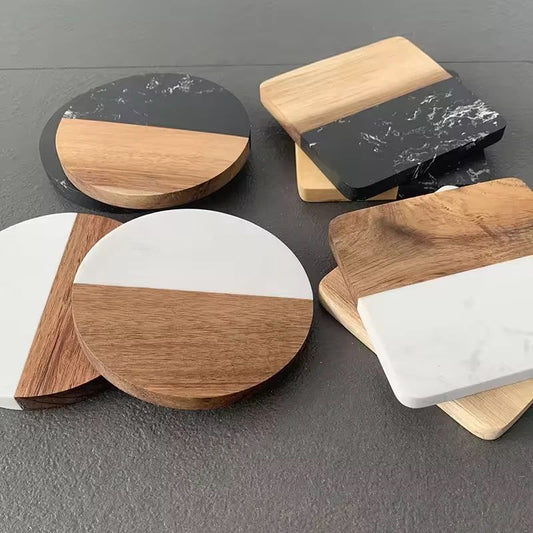 Heavy Marble Wood Splicing Coasters | - Elegant Households KE
