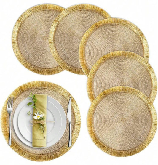 High Quality Round Shimmery Gold Placemats/Tablemats (6pieces) | - Elegant Households KE