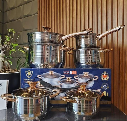 Kaisavilla 12pcs Stainless Steel Cookware Set – Gas & Induction Ready | - Elegant Households KE