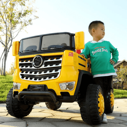 Kids Electric Ride - On Dump Truck with Lights, Sounds & Big Wheels | - Elegant Households KE