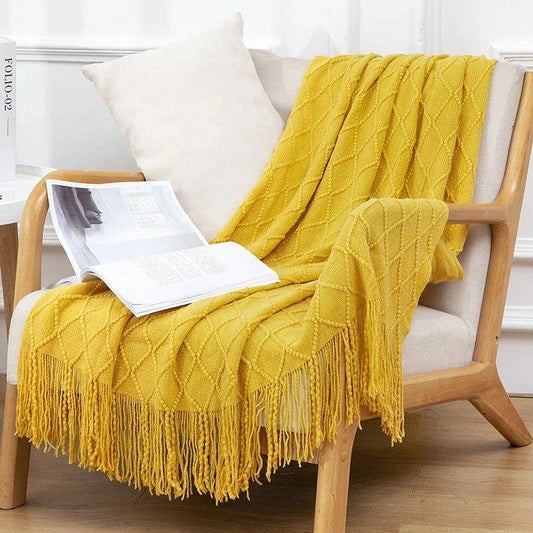 Knitted Throw Blanket With Tassel | - Elegant Households KE