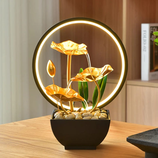 LED Ring Light Indoor Water Fountain – Modern Tabletop Decor | - Elegant Households KE