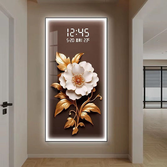 LED Wall Frame with LCD Display Clock – Modern 3D Floral Lighted Wall Art | - Elegant Households KE