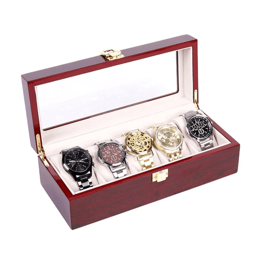 Luxurious Glossy Wooden Watch Case – 5 Slot Organizer | - Elegant Households KE